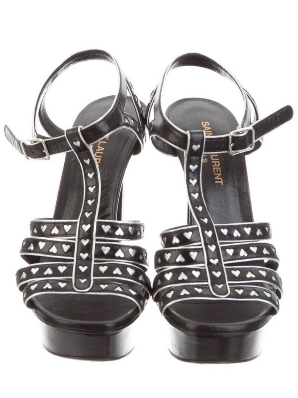 Saint Laurent Black Leather Heart-Stud Platform Sandals